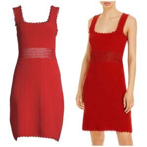 REBECCA TAYLOR NWT Crochet Trim Cotton Tank Open Knit Sheath Dress Size M Red